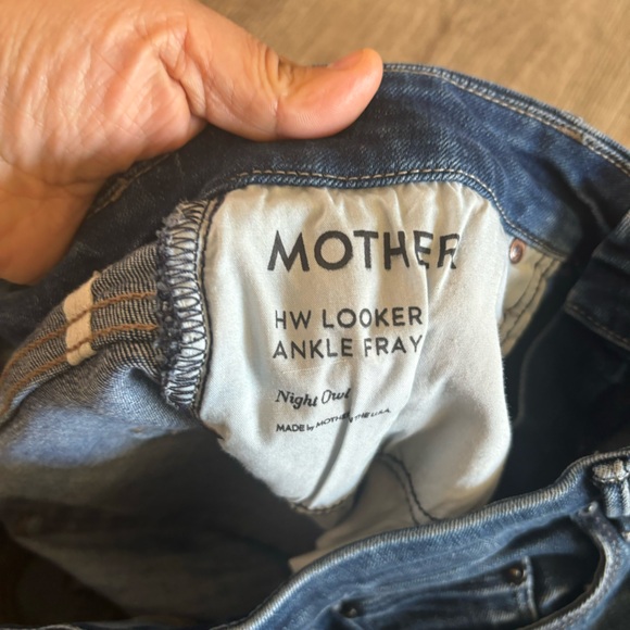 MOTHER High Waisted Looker Ankle Fray Jeans Raw Hem Dark Wash Night Owl Size 29 - Picture 11 of 12